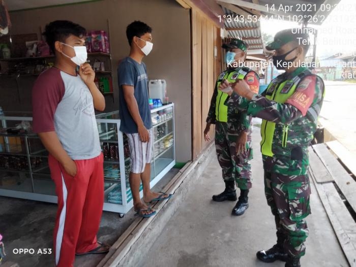 Cegah Penyebaran Covid 19, Personil Koramil 8 Merbau Gelar Patroli Prokes