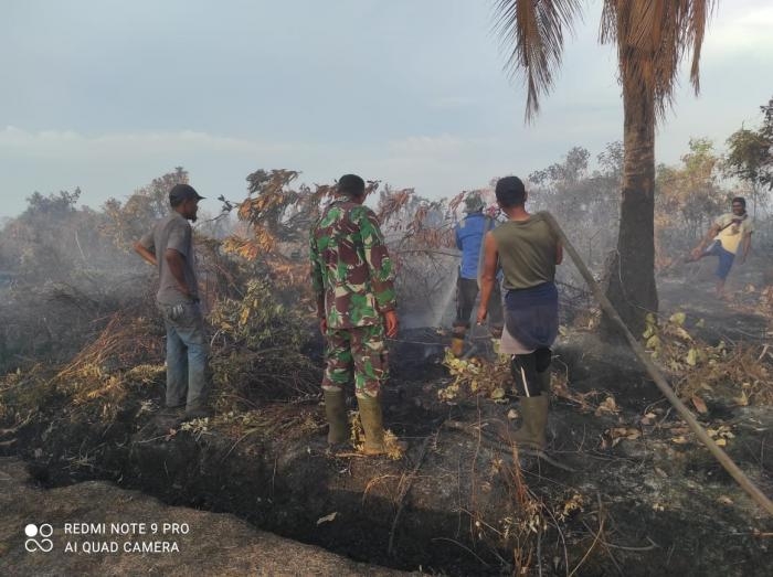 Cegah Kebakaran, Koramil 01 Bengkalis Gelar Pemadaman Api di Desa Pambang Pesisir