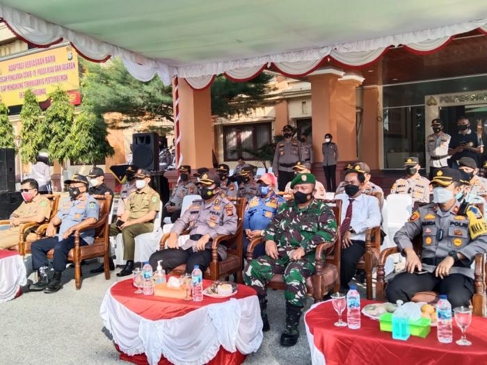 Wadanramil 03 Siak, Kapten Inf Junaidi Gelar Apel Pasukan Lancang Kuning di Mapolres Siak