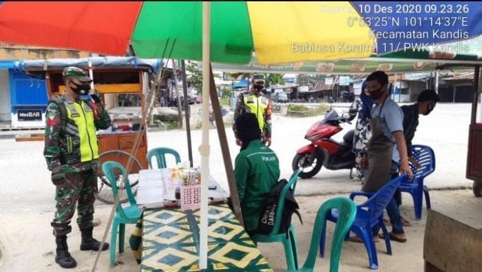 Anggota Danramil 11/Pwk Kandis gelar patroli gakplin protokol kesehatan.