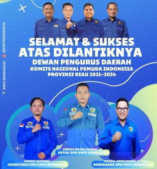 Ketua DPD KNPI Bengkalis Andika Putra Kenedi Ucapkan Selamat Atas Pelantikan Pengurus DPD KNPI Riau 