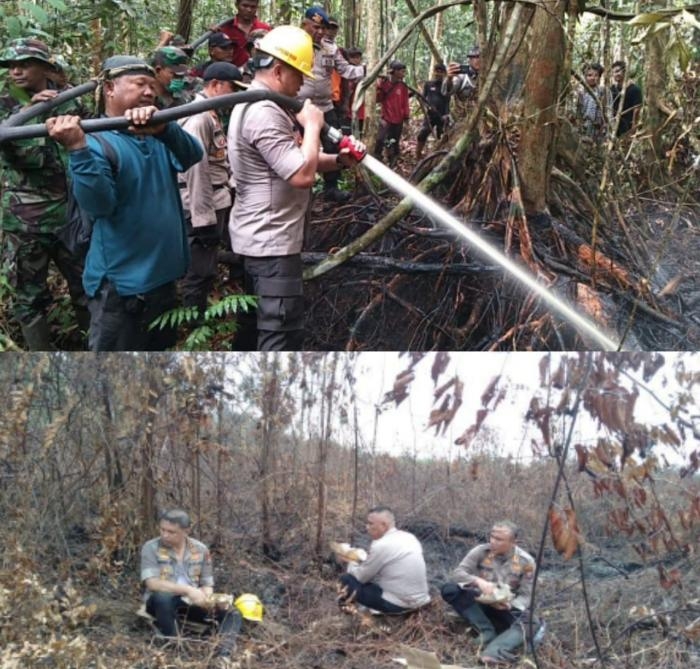 Kapolda Riau Turun Langsung Ikut Padamkan Api di Pulau Rupat 