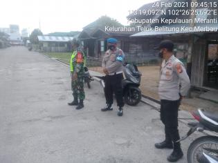 Cegah Covid 19, Babinsa Kelurahan Teluk Belitung Gelar Operasi Prokes